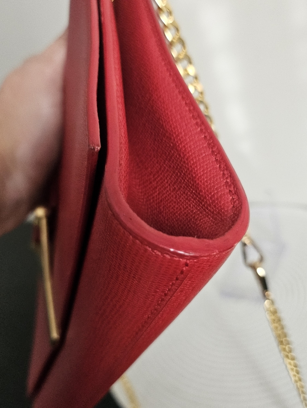 Saint Laurent Y Clutch in Red Pebbled Calfskin Leather with Gold Hardware - Picture 14 of 15